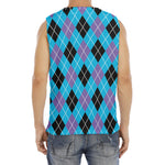 Blue Black And Purple Argyle Print Men's Fitness Tank Top