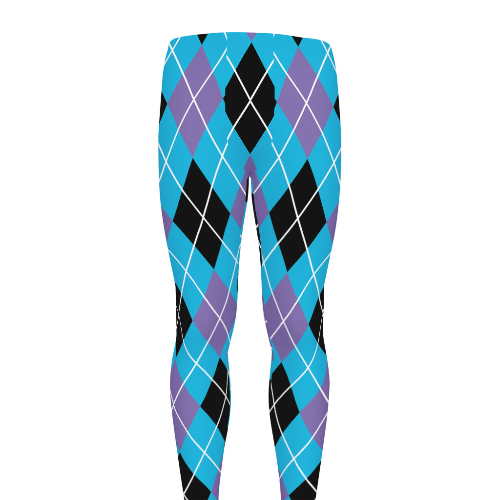Blue Black And Purple Argyle Print Men's leggings