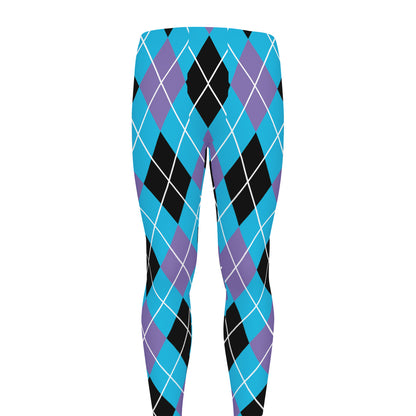Blue Black And Purple Argyle Print Men's leggings