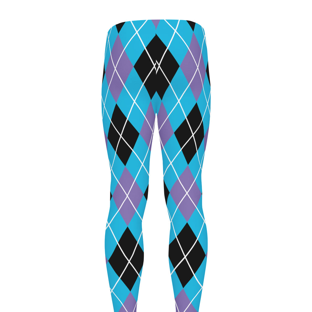 Blue Black And Purple Argyle Print Men's leggings