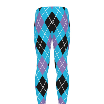 Blue Black And Purple Argyle Print Men's leggings