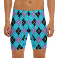 Blue Black And Purple Argyle Print Men's Long Boxer Briefs