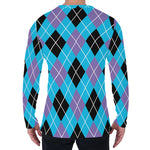 Blue Black And Purple Argyle Print Men's Long Sleeve T-Shirt