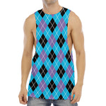 Blue Black And Purple Argyle Print Men's Muscle Tank Top