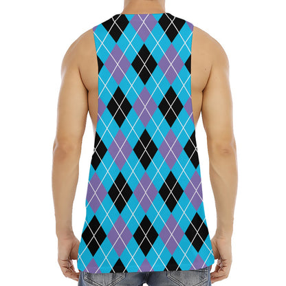 Blue Black And Purple Argyle Print Men's Muscle Tank Top