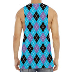 Blue Black And Purple Argyle Print Men's Muscle Tank Top