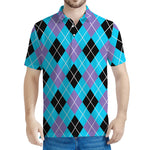 Blue Black And Purple Argyle Print Men's Polo Shirt