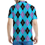 Blue Black And Purple Argyle Print Men's Polo Shirt