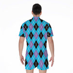 Blue Black And Purple Argyle Print Men's Rompers