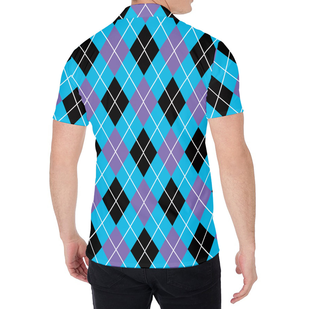 Blue Black And Purple Argyle Print Men's Shirt