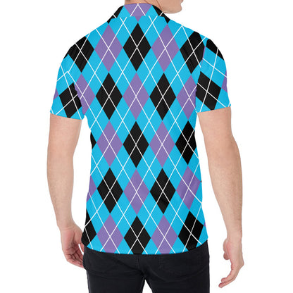 Blue Black And Purple Argyle Print Men's Shirt