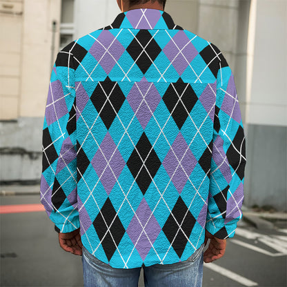 Blue Black And Purple Argyle Print Men's Shirt Jacket