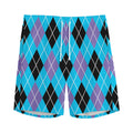 Blue Black And Purple Argyle Print Men's Athletic Shorts