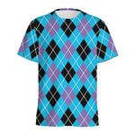 Blue Black And Purple Argyle Print Men's Sports T-Shirt