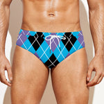 Blue Black And Purple Argyle Print Men's Swim Briefs