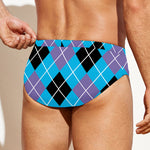 Blue Black And Purple Argyle Print Men's Swim Briefs