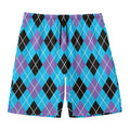 Blue Black And Purple Argyle Print Men's Swim Trunks