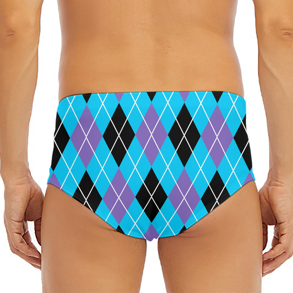 Blue Black And Purple Argyle Print Men's Triangle Swim Briefs