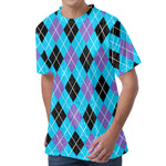 Blue Black And Purple Argyle Print Men's Velvet T-Shirt