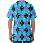 Blue Black And Purple Argyle Print Men's Velvet T-Shirt