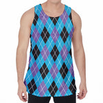 Blue Black And Purple Argyle Print Men's Velvet Tank Top