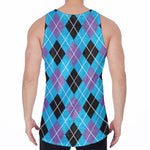 Blue Black And Purple Argyle Print Men's Velvet Tank Top