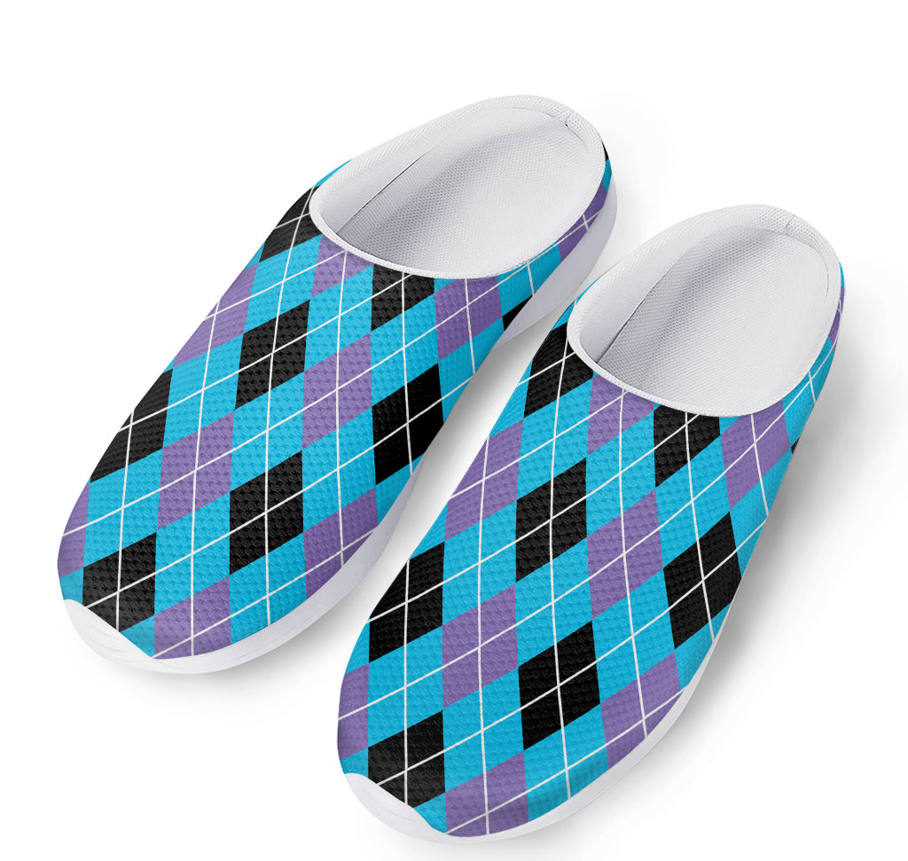 Blue Black And Purple Argyle Print Mesh Casual Shoes