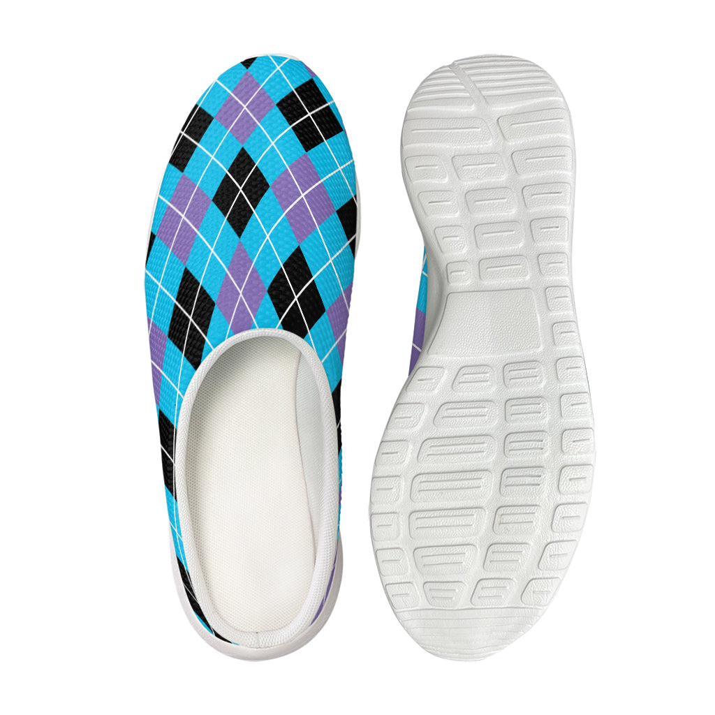 Blue Black And Purple Argyle Print Mesh Casual Shoes