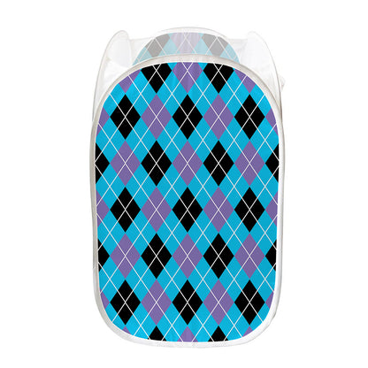 Blue Black And Purple Argyle Print Mesh Laundry Hamper