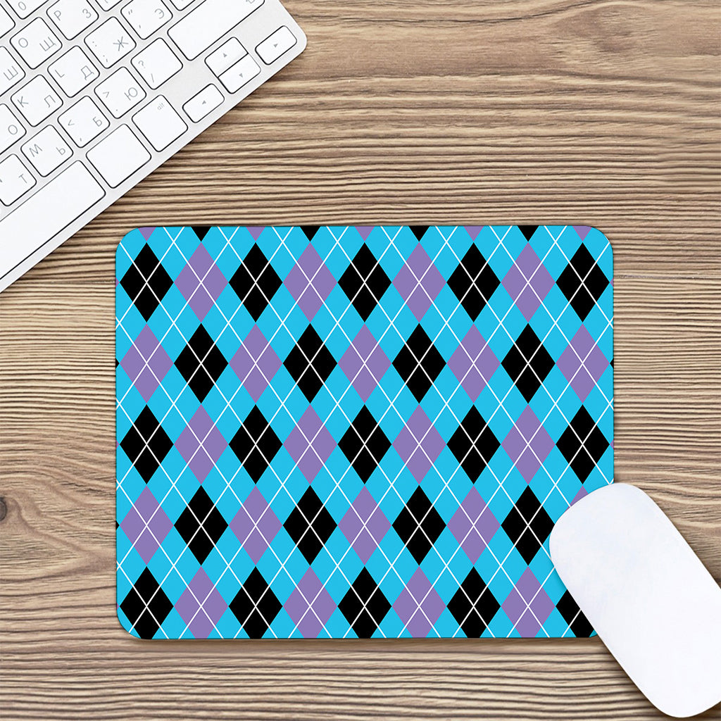 Blue Black And Purple Argyle Print Mouse Pad