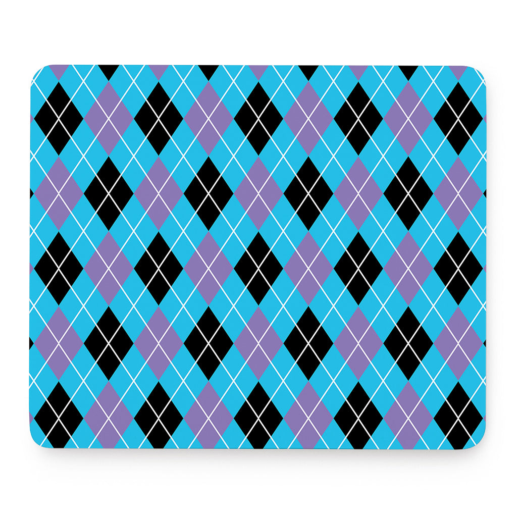 Blue Black And Purple Argyle Print Mouse Pad