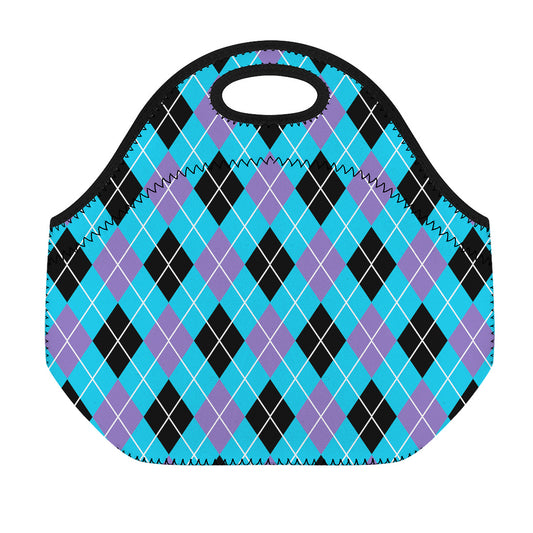 Blue Black And Purple Argyle Print Neoprene Lunch Bag