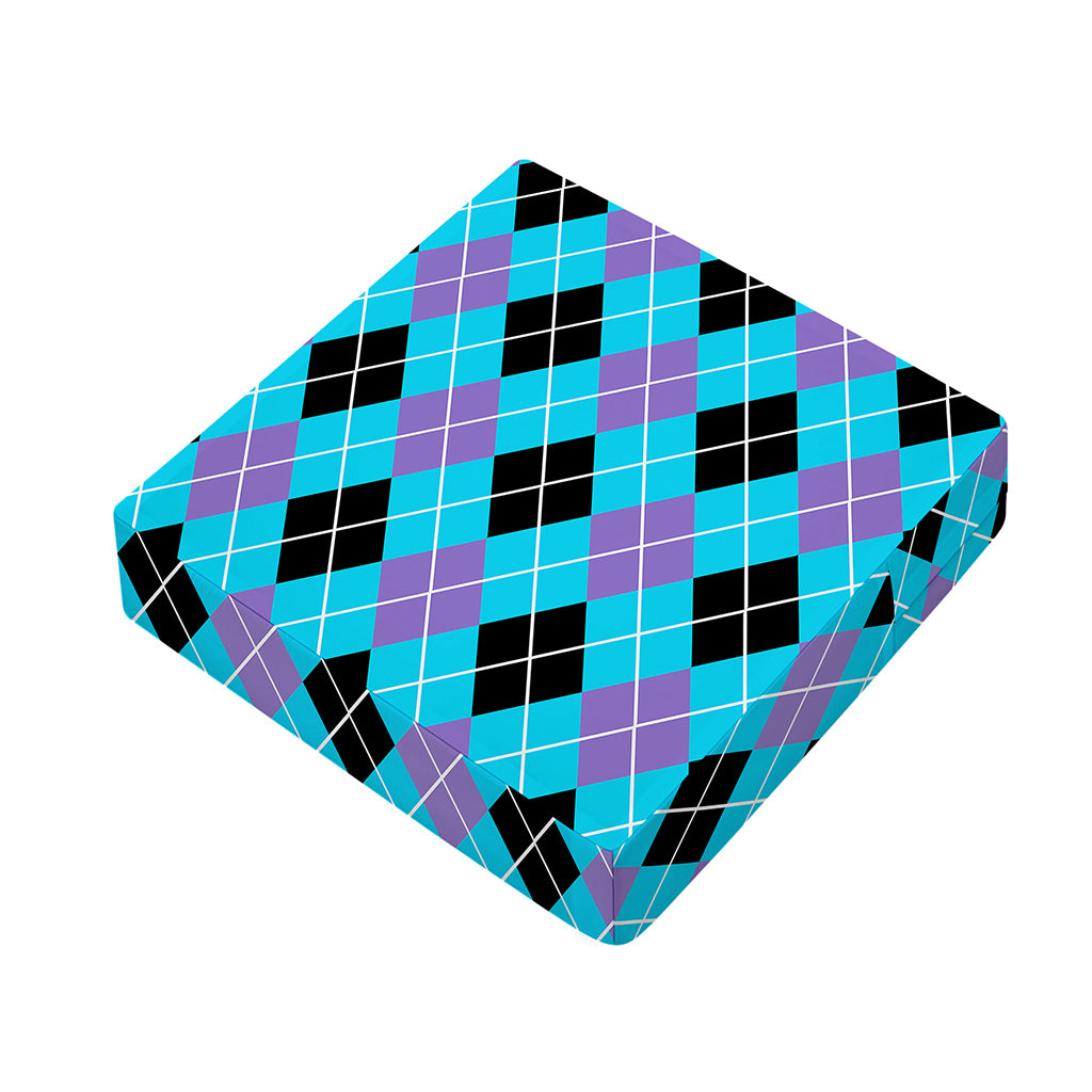 Blue Black And Purple Argyle Print Outdoor Seat Cushion Cover