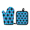 Blue Black And Purple Argyle Print Oven Mitt And Pot Holder Set