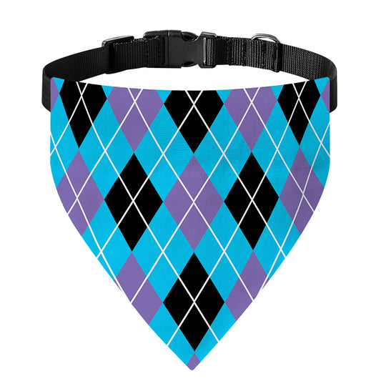 Blue Black And Purple Argyle Print Over The Collar Dog Bandana