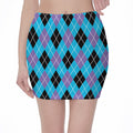 Blue Black And Purple Argyle Print Pencil Mini Skirt