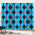 Blue Black And Purple Argyle Print Pencil Pleat Curtains