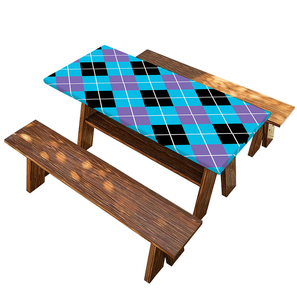 Blue Black And Purple Argyle Print Picnic Table Cover