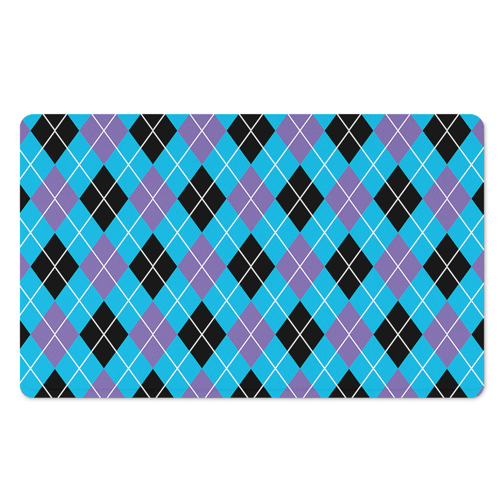 Blue Black And Purple Argyle Print Polyester Doormat