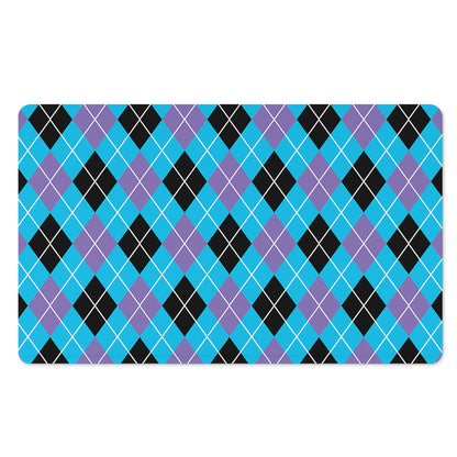 Blue Black And Purple Argyle Print Polyester Doormat
