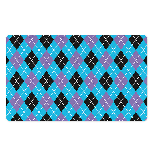 Blue Black And Purple Argyle Print Polyester Doormat