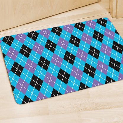 Blue Black And Purple Argyle Print Polyester Doormat