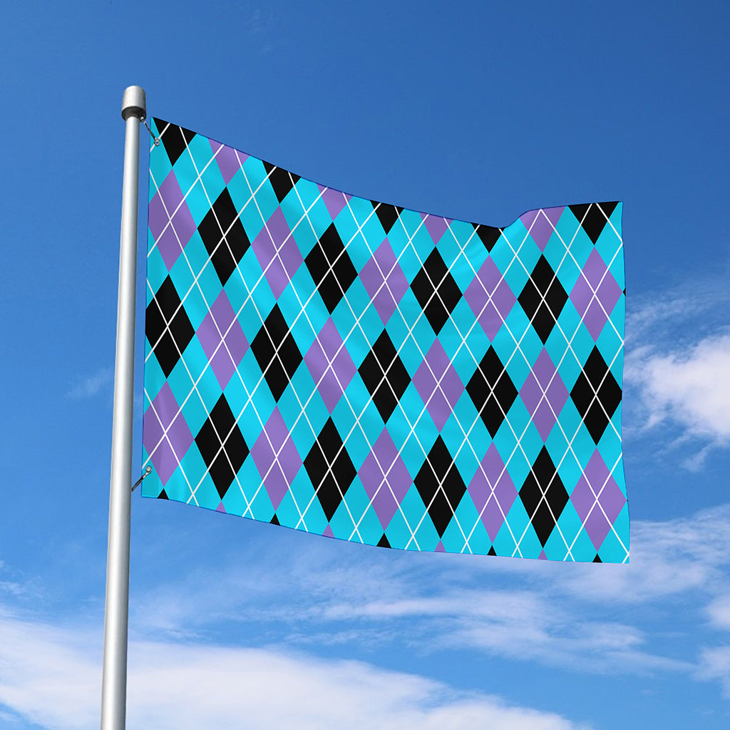 Blue Black And Purple Argyle Print Polyester Flag