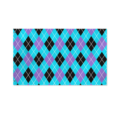 Blue Black And Purple Argyle Print Polyester Flag