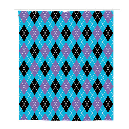 Blue Black And Purple Argyle Print Polyester Shower Curtain