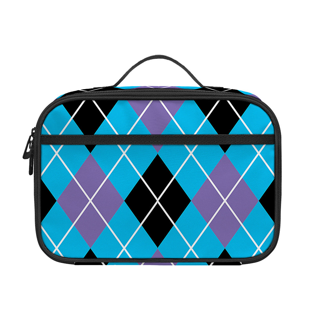 Blue Black And Purple Argyle Print Portable Lunch Bag