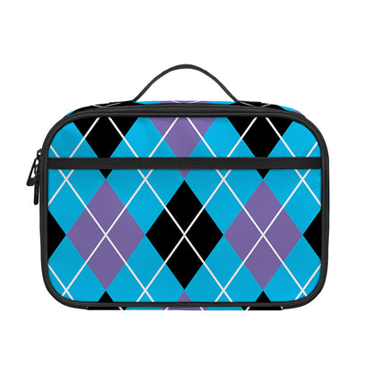 Blue Black And Purple Argyle Print Portable Lunch Bag