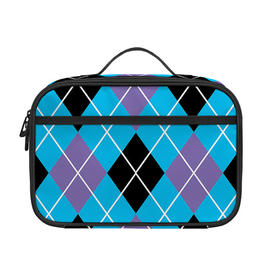 Blue Black And Purple Argyle Print Portable Lunch Bag