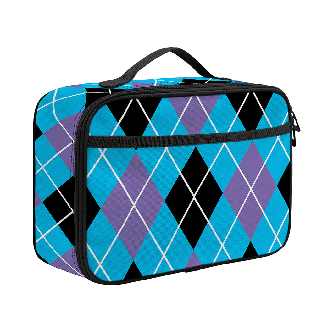 Blue Black And Purple Argyle Print Portable Lunch Bag