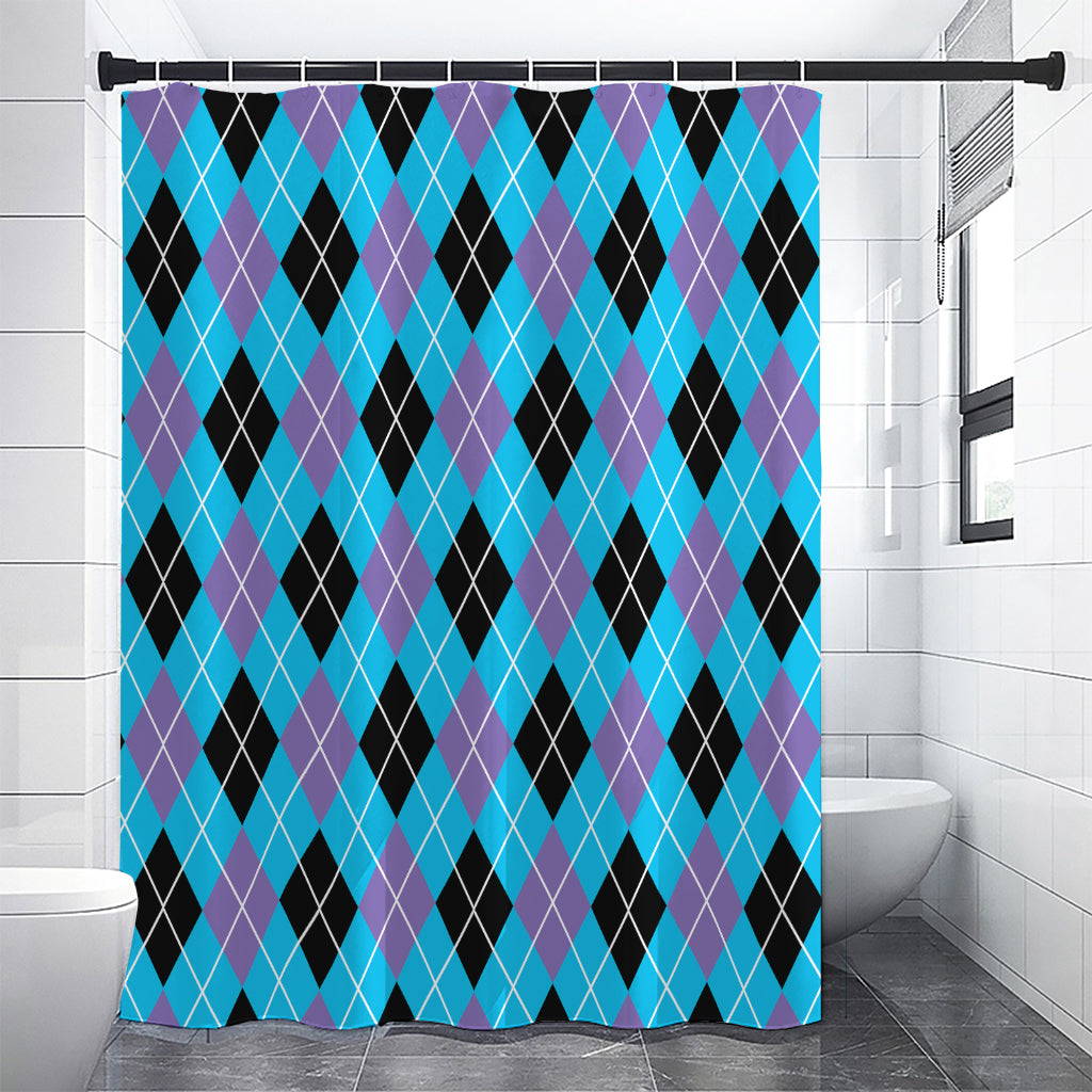 Blue Black And Purple Argyle Print Premium Shower Curtain